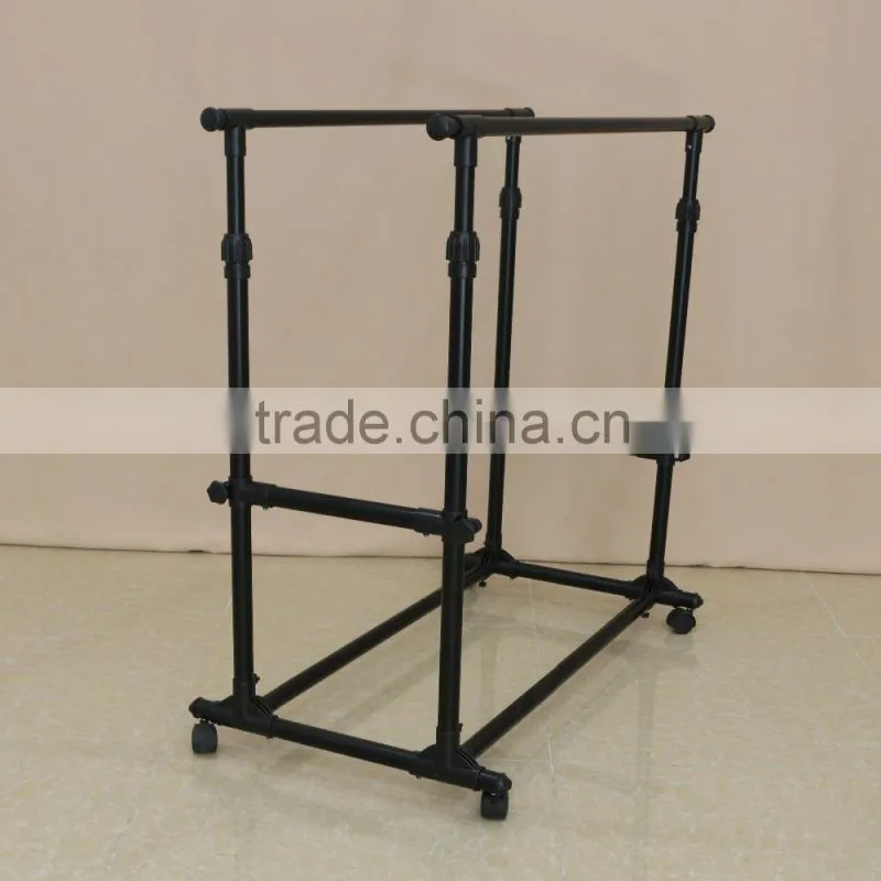Adjustable metal display hanging rack with wheels