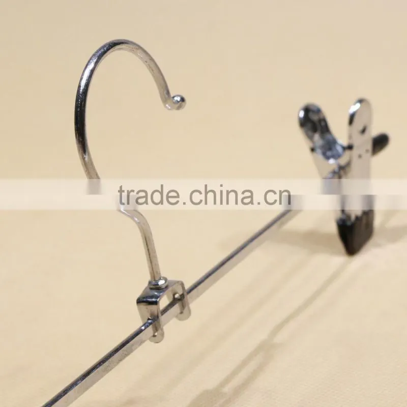 QD-K08 Chrome hook pant metal hanger dry cleaner wire hanger with two clips