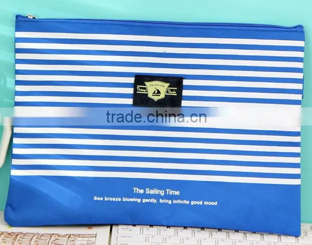 Striped printing polyester A4 document bag with zipper