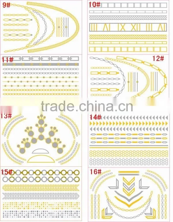 New Necklace Bracelets Tattoo Metal Silver Golden Temporary Tattoos Sticker For Adults