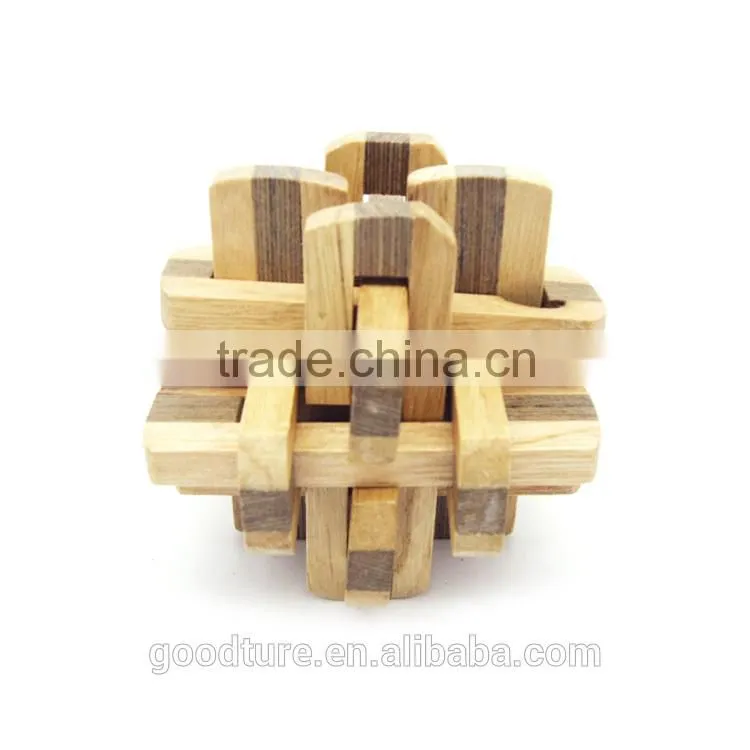 2015 Hot Sale Wooden IQ Intelligent Puzzle Magic Puzzle Kongming Lock Brain Teaser Model Number GAD1089