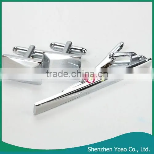 Fashion Elegant Enamel Men's Accessories Set Tie Clip Cufflink Set Brushed Silver 6