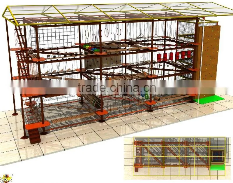 Shopping mall rope course adventure equipment for kids zone rock climbing walls