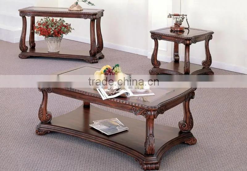 CF30009 Unique Carved Glass Shelf Coffee End Sofa Table