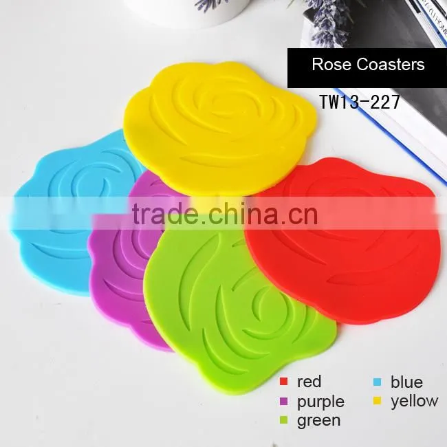 Novelty rose flower silicon rubber wine glass coaster