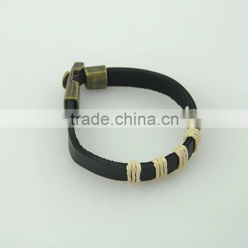 Customized Anti Brass Wire Black Leather Mens Bracelet