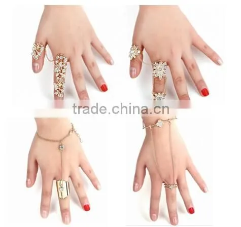 New arrival fashion Celeb's silver lower Armor Finger double Ringknuckle link finger ring