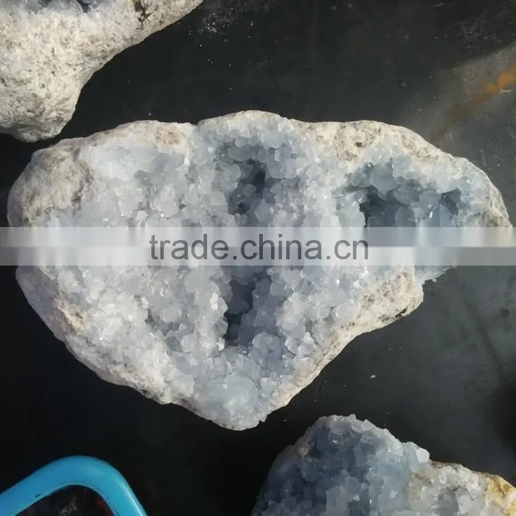 Natural blue calcite crystal geodes for wholesale