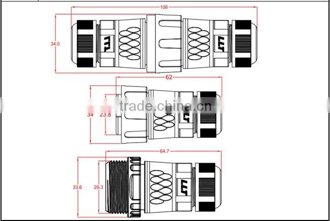 5 poles screw connection male to female waterproof connector