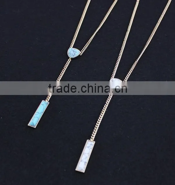 New Fancy Design Bubble Tassel Chain Neckalces Jewelry Turquoise Kallaite Rectangular Stick Pendant Chain Stereo Necklaces