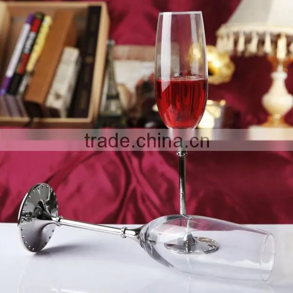 clear lead free normal glass champagne drinking glass set with metal stand