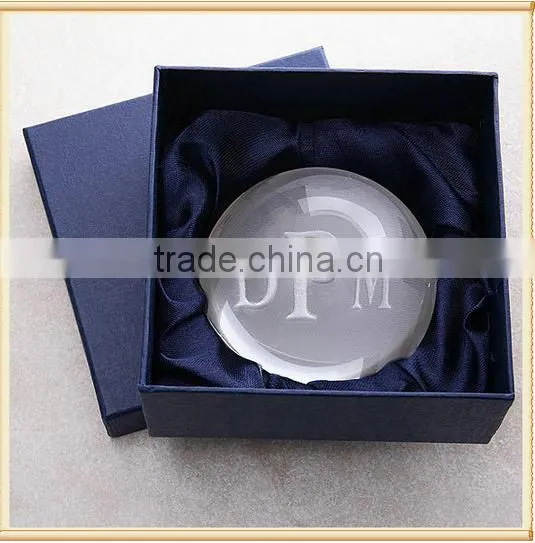 2016 Wholesale 3d laser engraved crystal half ball domed crystal paperweight
