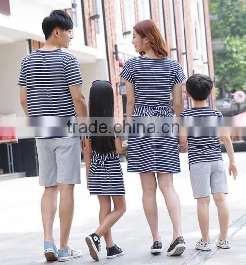 2015 Wholesale Strip Cotton Parents Children Clothes Factory Price Hot Summer Family Clothing Set