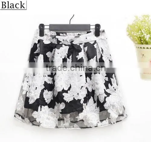 New Fashion Lady Elegant Women's High Elastic Waist Mini Pleated Puff Floral Printed Short Skirt