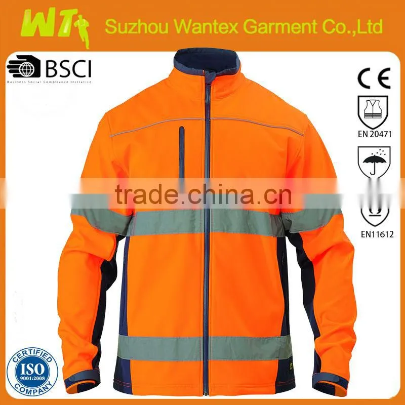 2014 Spring /Autumn Hi Vis workwear Men's Women's orange waterproof softshell jacket