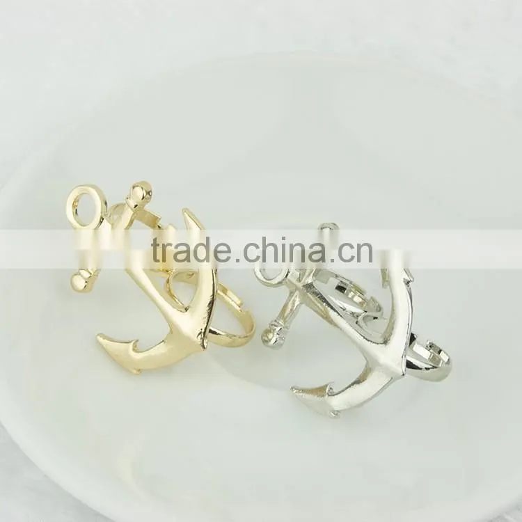 Fashion jewelry boat anchor dual silver ring