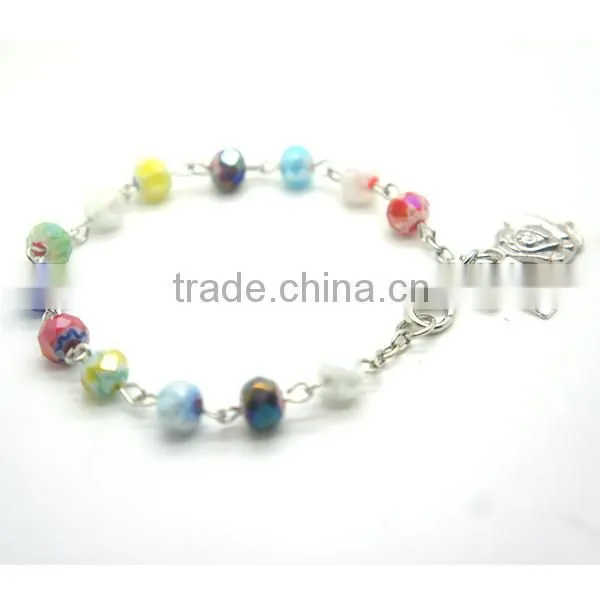 13 6*8mm chamilia bead bracelet,glass bracelet,bracelet with a cross,rose,Nine son needle ,the hollow cross