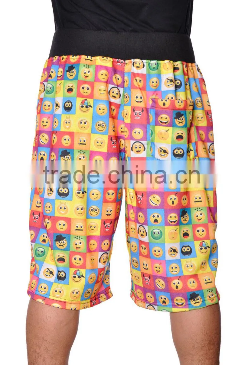 Mens Summer French Terry Emoji Funny Face Print Shorts
