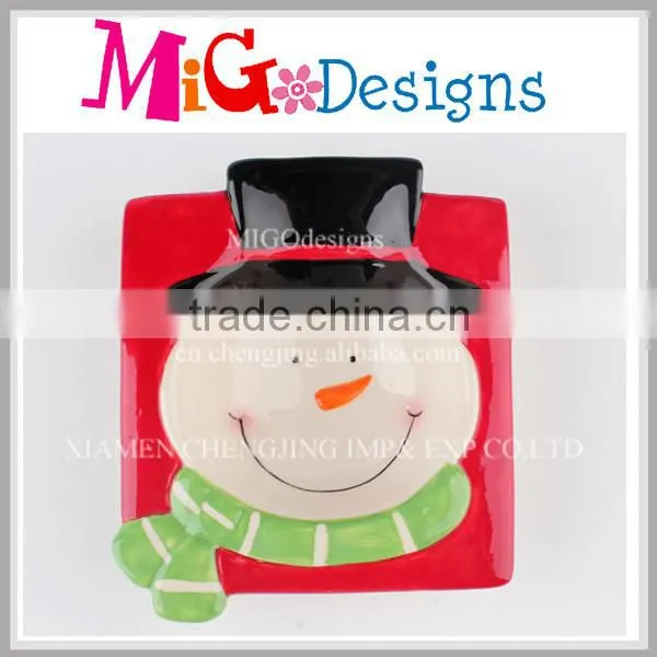 Antique Snowman Emboss Ceramic Plain Plate OEM