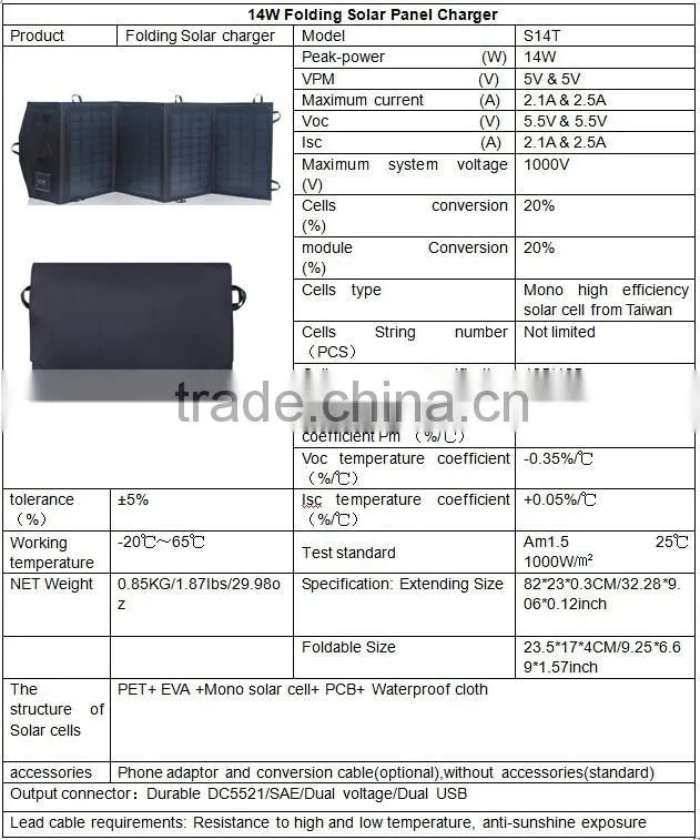 solar power charger 14W solar cell module for mobile phones
