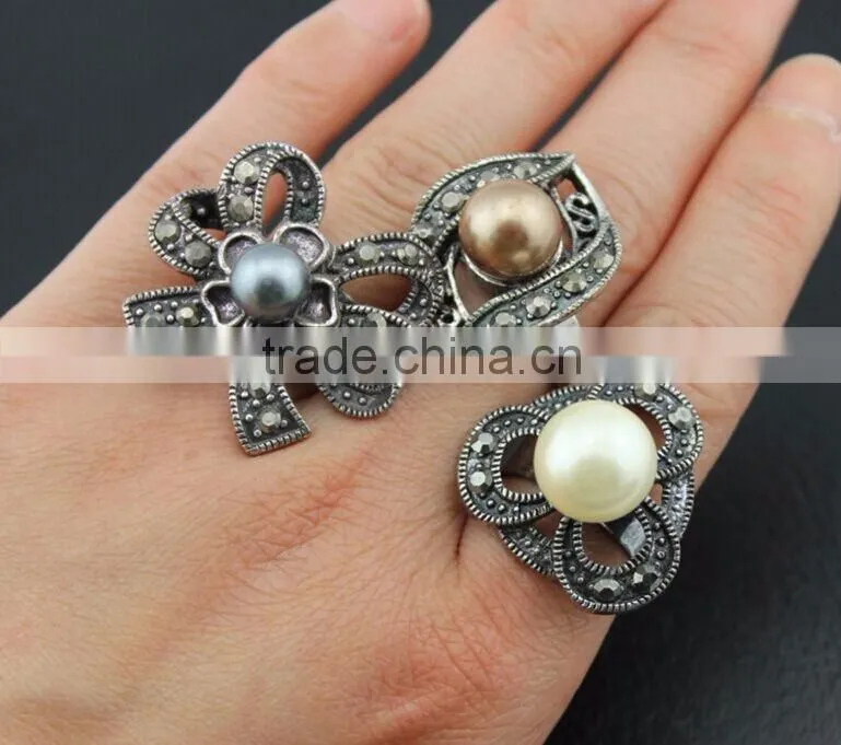 Cheap price good quality women fake silver pearl rings
