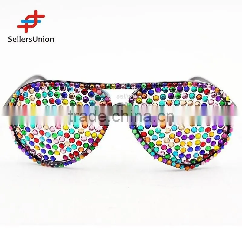 2017 hottest sale No.1 Yiwu export commission agent Colorful diamante eye glasses/party glasses