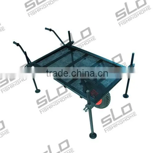 Match fishing tackle carriers Platform with single wheel with adjustable leg