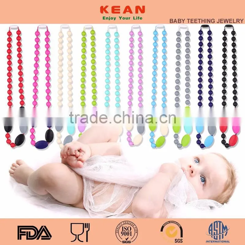 100% BPA Free Silicone Soft Baby Chewable Necklace for baby teething