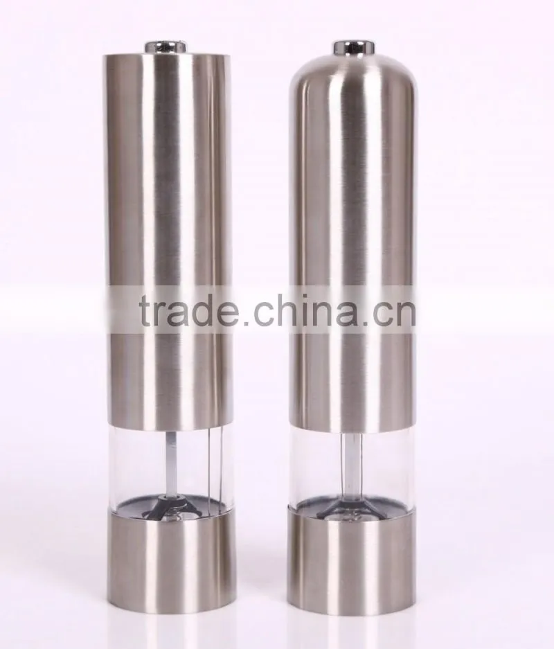 Automatic Stainless Steel Spice, Pepper, Salt Grinders and Mills -Ceramic, Battery Power, One-touch grinder set of 2