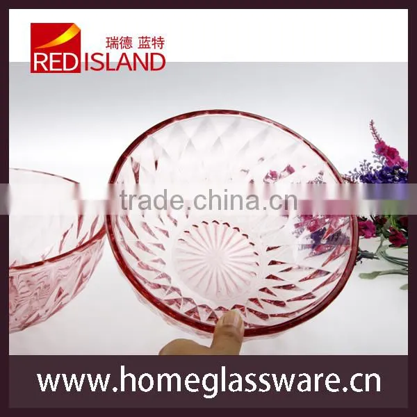 5" to 9" vintage diamond pattern glass salad bowl with beautiful pink