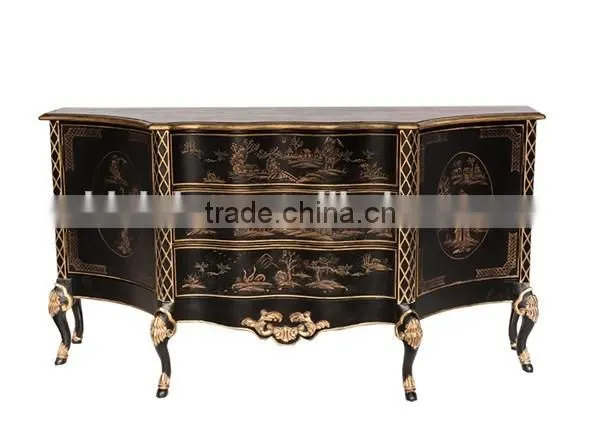 Vintage Style Carved Wooden Curio Cabinets, Hand Painting Console Cabinet, Classical Wood Side Cabinet For Living Room