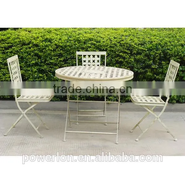 Vintage Cream color brush burgandy wrought iron bistro set