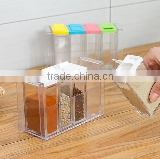 transparent rectangle 4 cases seasoning box spice box set plastic spice bottles wholesale