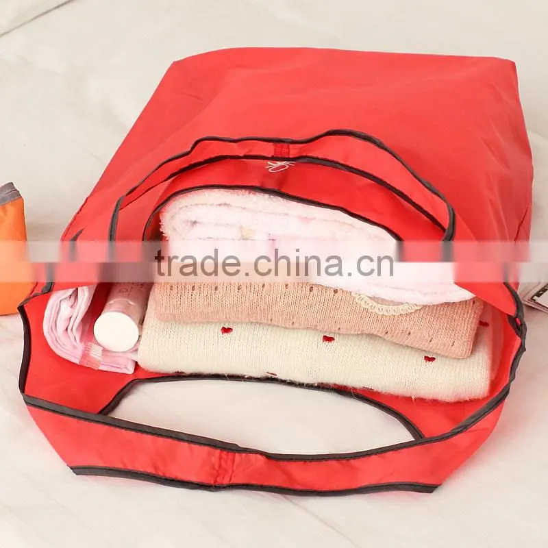 Cheap reusable colorful 190T nylon foldable shoulder shopping bags with pocket