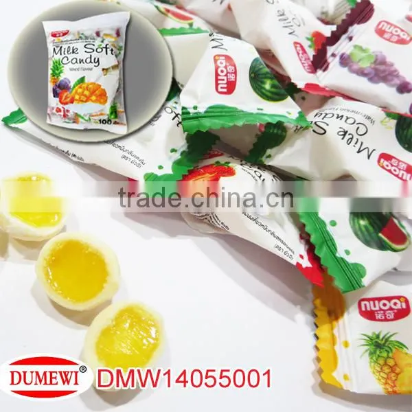 jelly filled soft chewing ball milk flavor multi fruit candy
