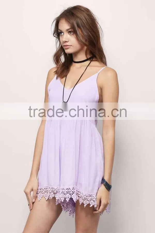 Adult Romper Wholesale Sexy Light Purple Thin Flowy Spaghetti Straps Shorts Beach Wear Summer Festival Jumpsuit With Fringe Trim