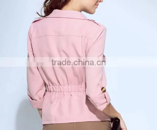 2015 ladies quality coat long sleeve woman oem wholesale factory pink coat