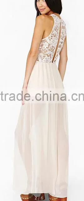 2014 new fashion white sexy see though Lace Jumpsuit with elegant long chiffon pants