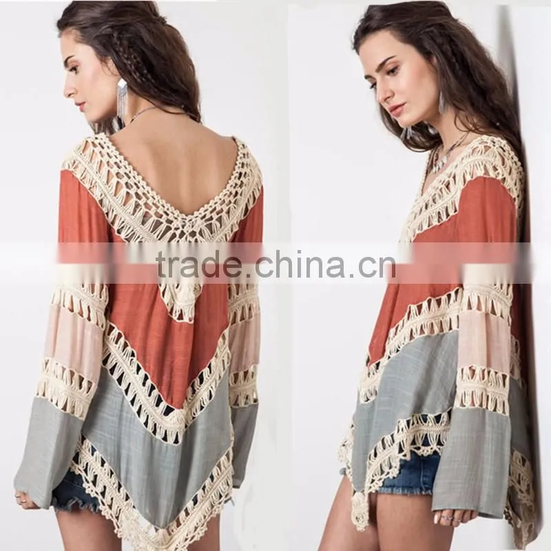 Online Shopping Fashion Women Long Sleeve Crochet Ladies Casual Clothing Top