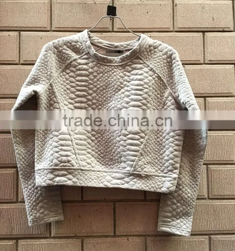 Stock clothing women round neck grey cropped plain cotton sweatshirt