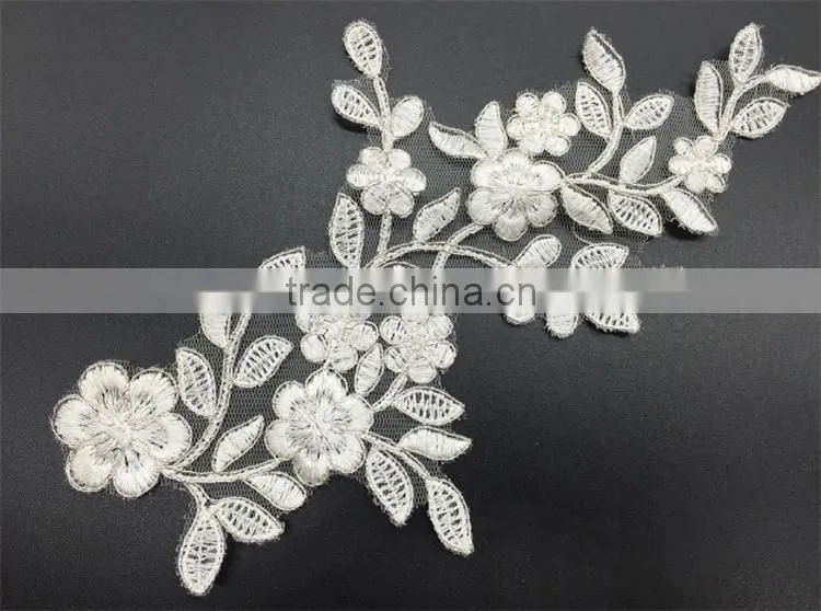 wedding flower embroidery lace fabric 3d flower wedding dress lace applique