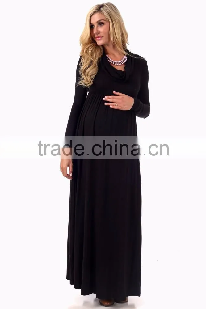 Wholesale Black Cowl Neck Long Sleeve Maternity Maxi Dresses for Ladies 2016