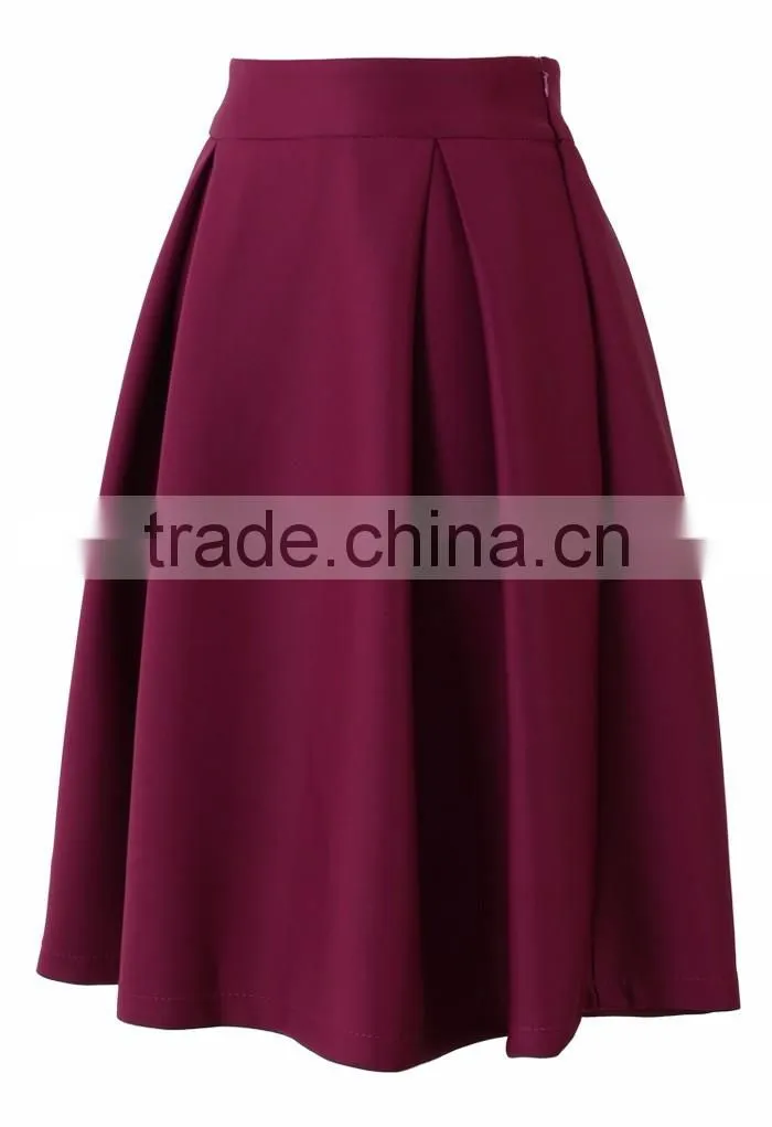 100% Polyester pleated side pocket midi skirt wholesale women skirts outfit 2016