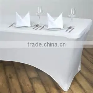 table with fitted stretch table cover and rectangle tablecloth
