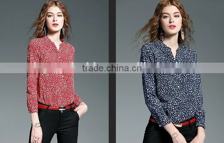 2017 new style office blouses for women printed long sleeve blouse