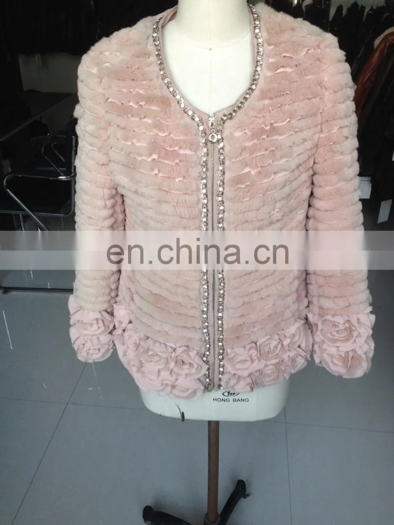 2015 girl's pretty ribbit fur coat pink