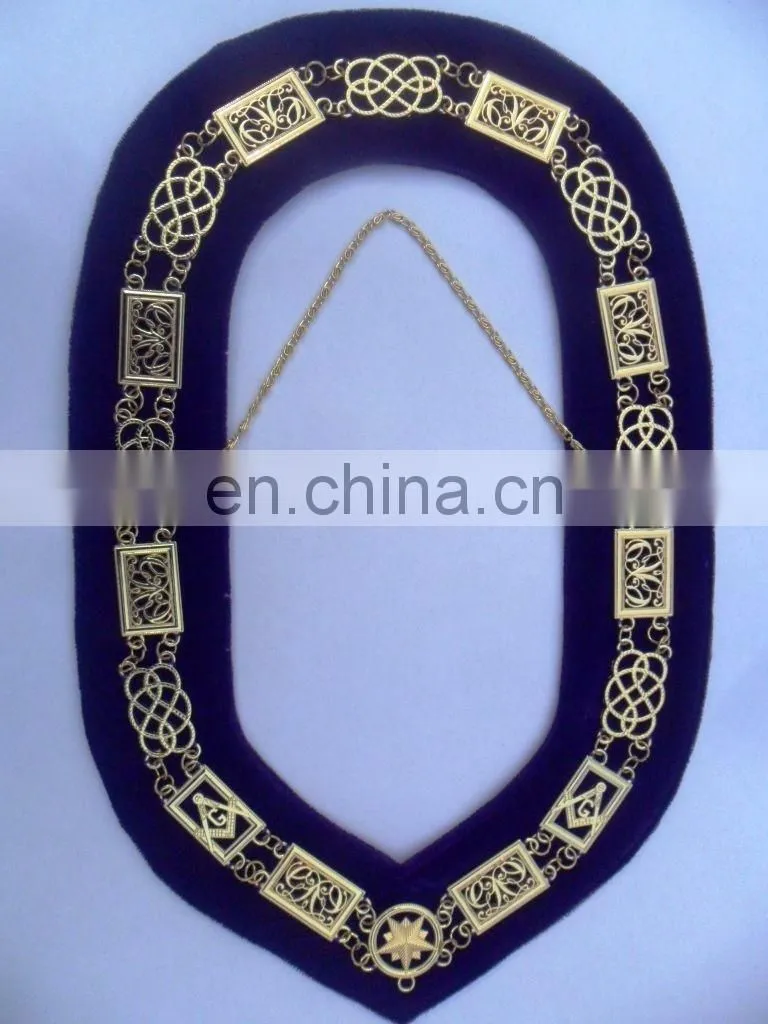 MASONIC REGALIA GRAND LODGE GOLD FINISH METAL CHAIN COLLAR PURPLE