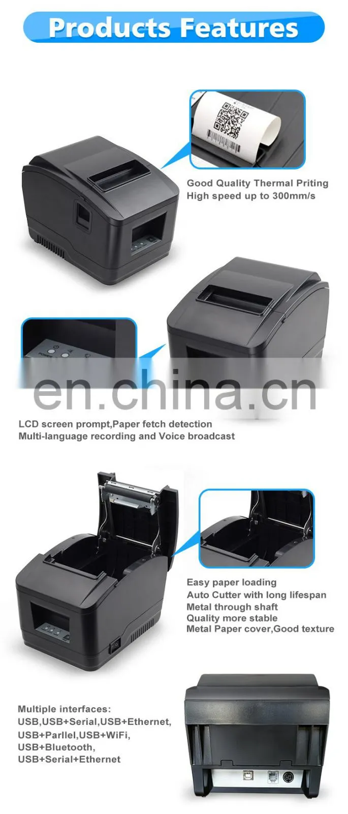 Thermal Label Sticker POS Printer 80mm auto Cutter Kitchen Supermarket Machine