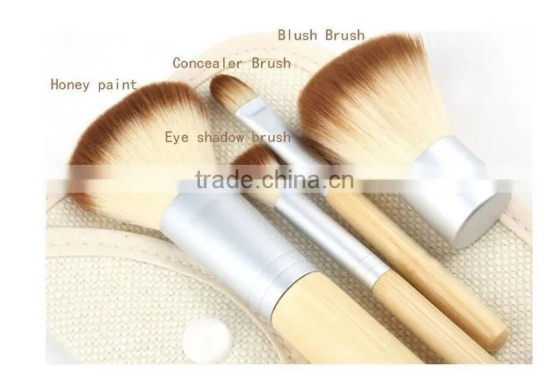 Face use beauty brush kit 4pcs with bamboo handle for traveling