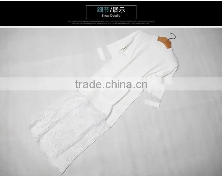 2017 hot new lady hollow knit dress half sleeve slim hip long lace dress with lace hem